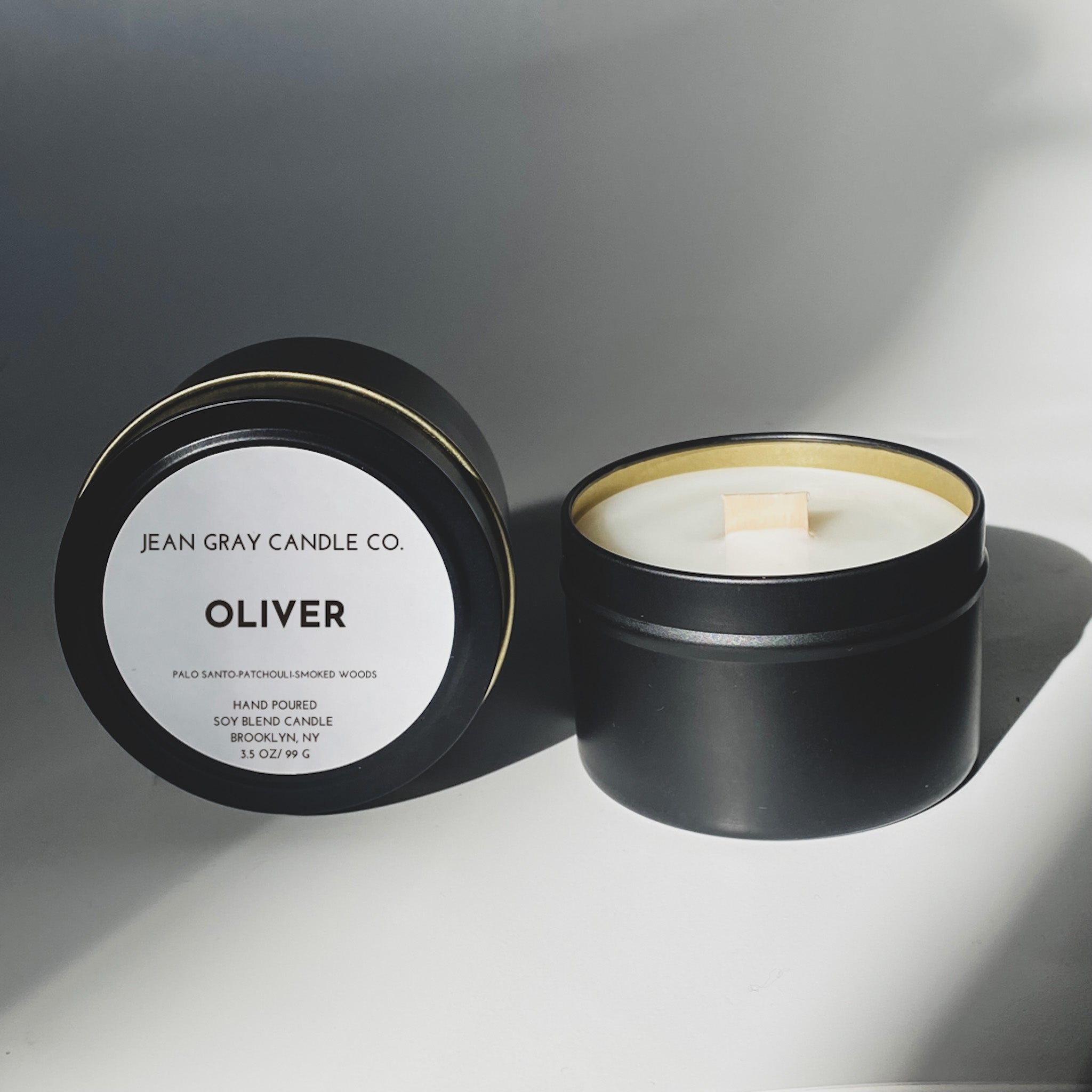 Oliver (Palo Santo-Patchouli-Smoked Woods) Wooden Wick Travel Candle – Jean  Gray Candle Company